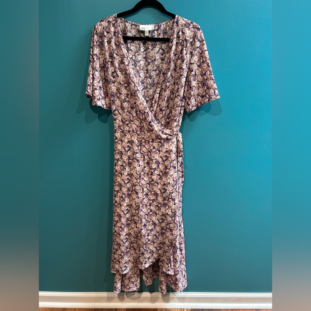 Flowy Nordstrom Purple Floral High Low Wrap Dress